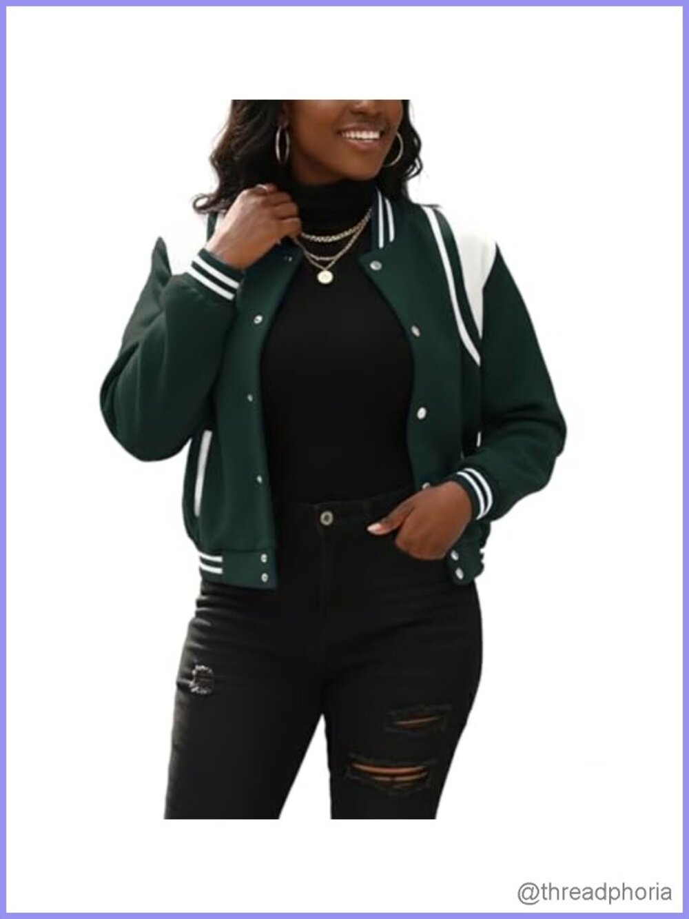 Women's Cropped Bomber Varsity Jacket Long Sleeve Button Down Casual